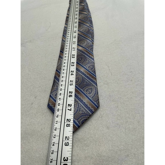 Mario Ferrari Men's 100% Silk Tie Necktie Gold Brown Blue Paisley Damask Pattern - Picture 3 of 7